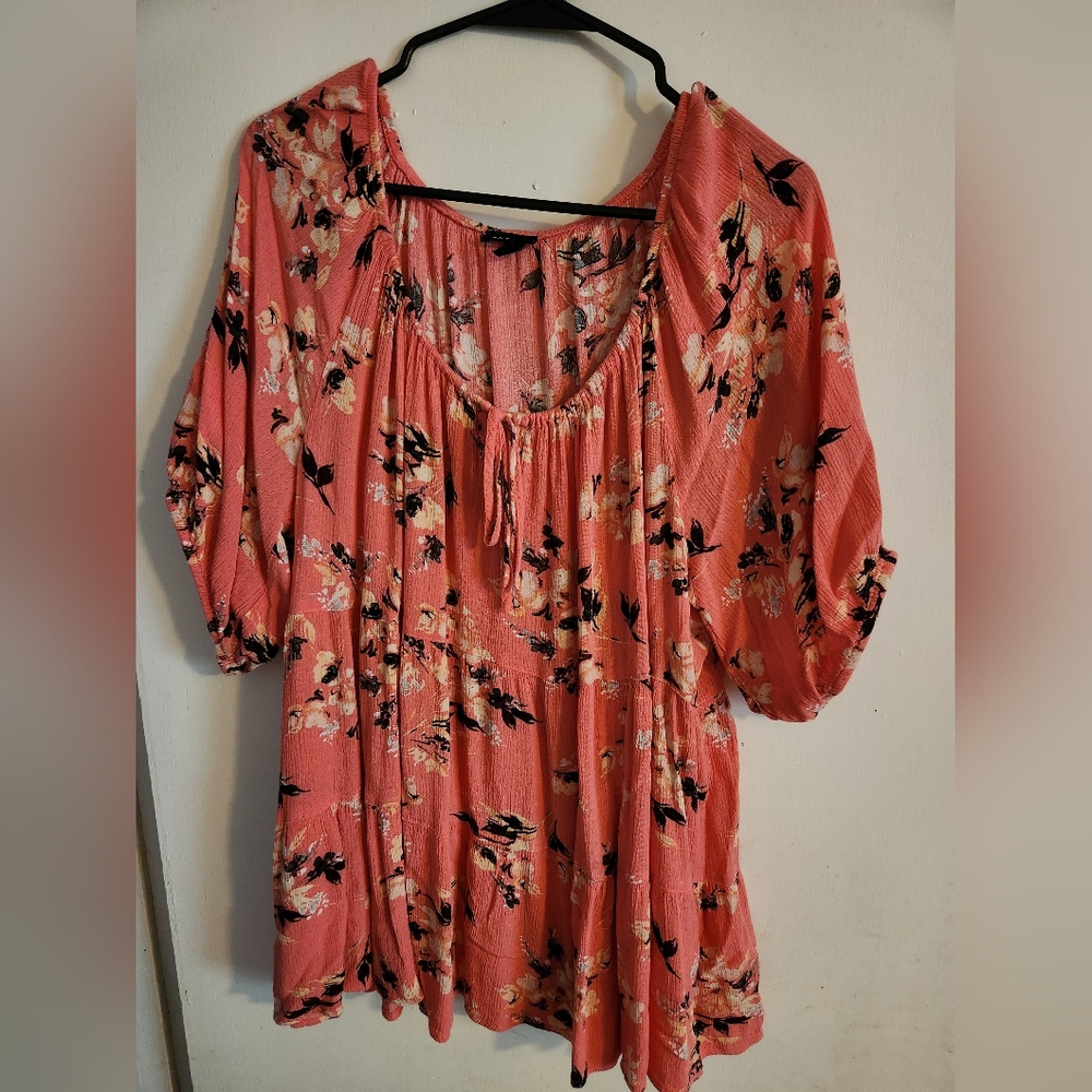 Torrid Pink and Black Puff Sleeve Blouse